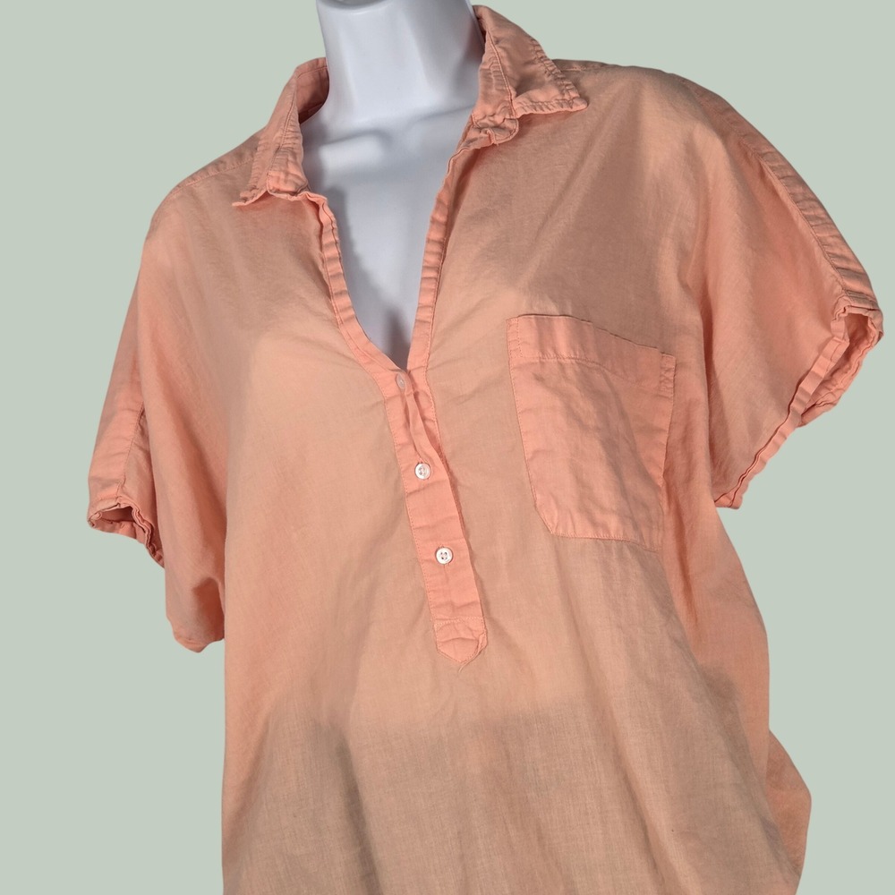 Grayson Women 4 / Large Artist Henley SS Shirt Peach Cotton Frank & Eileen